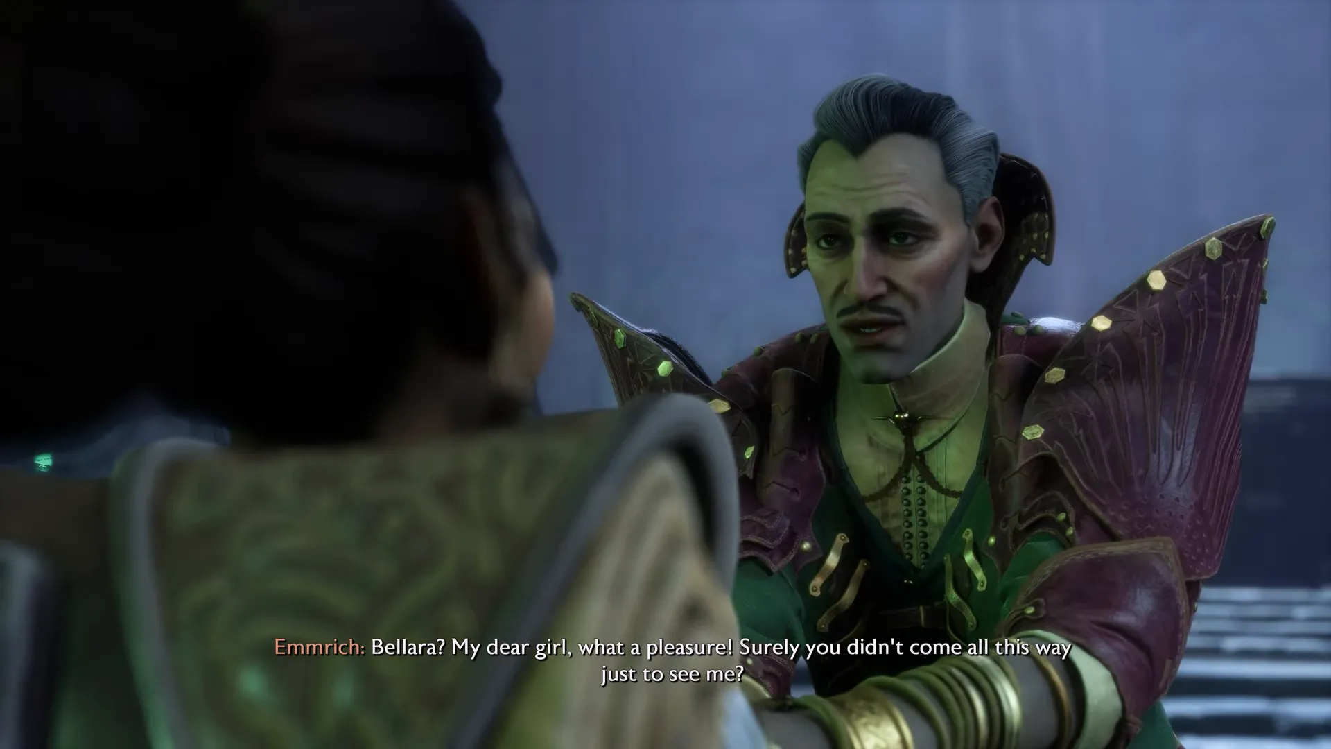 Screenshot of lighthearted character dialogue in Dragon Age: The VeilGuard